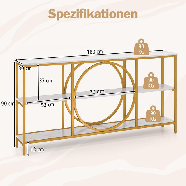 Console Table with 3 Tiers, Metal Frame, White
