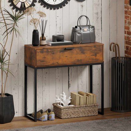 Console Table with Drawer, Industrial Design, 80x30x76 cm, Black