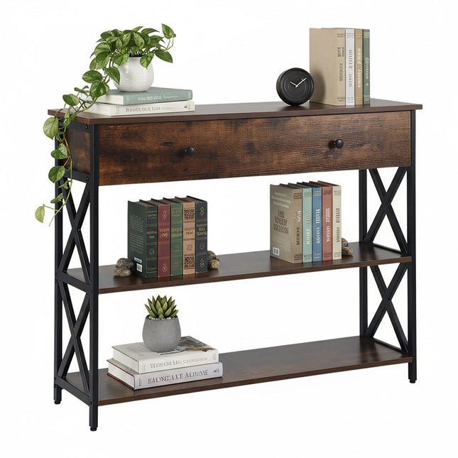 Console Table with Drawer – Industrial Style, Wood & Metal
