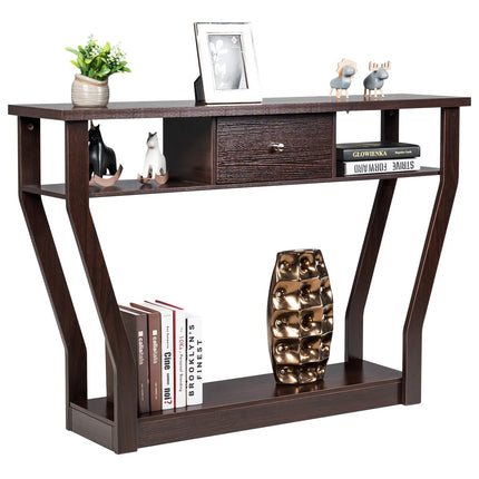 Console Table with Drawer and Shelf, 120x30x81 cm, Brown