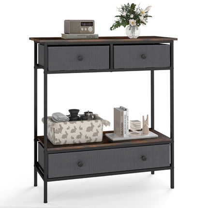 Console Table with Drawers, Rustic Brown, Metal Frame