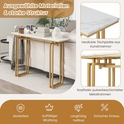 Console Table with Faux Marble Top, 110cm – White/Gold