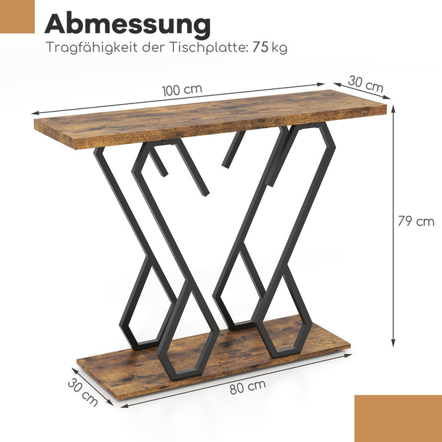 Console Table with Faux Marble Top, Adjustable Feet, 100x30 cm