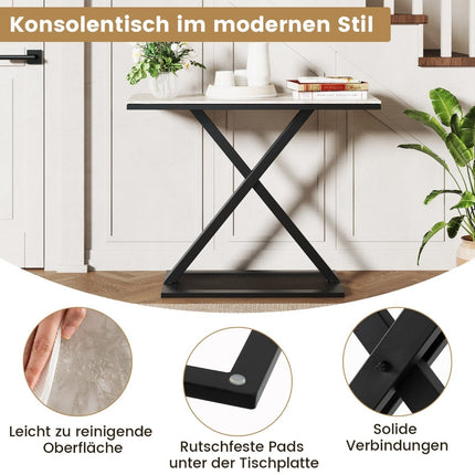 Console Table with Faux Marble Top, Metal Frame, 100x40x77.5 cm