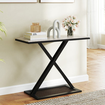 Console Table with Faux Marble Top, Metal Frame, 100x40x77.5 cm