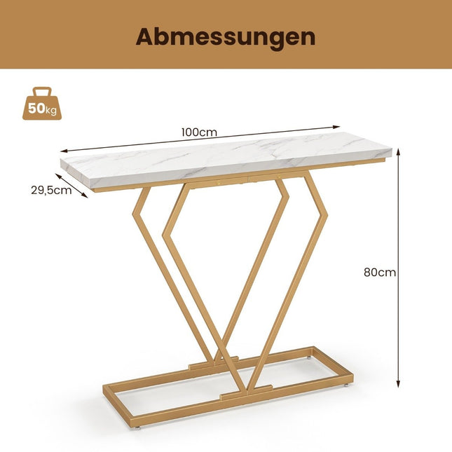 Console Table with Marble Look, Gold Frame, 100x29.5x80 cm