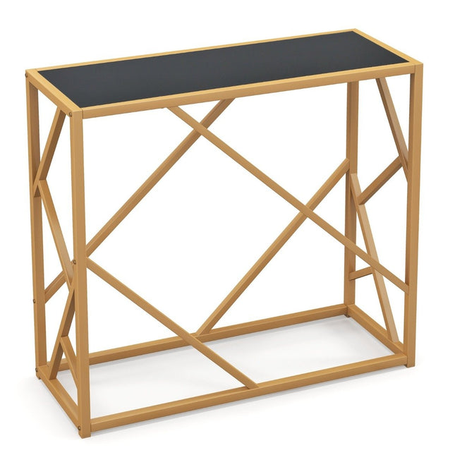 Console Table with Tempered Glass Top, Gold Frame, 80 cm