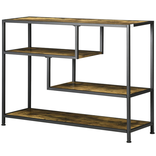 Console table with steel legs - 4-tier, tilt-proof, rustic brown