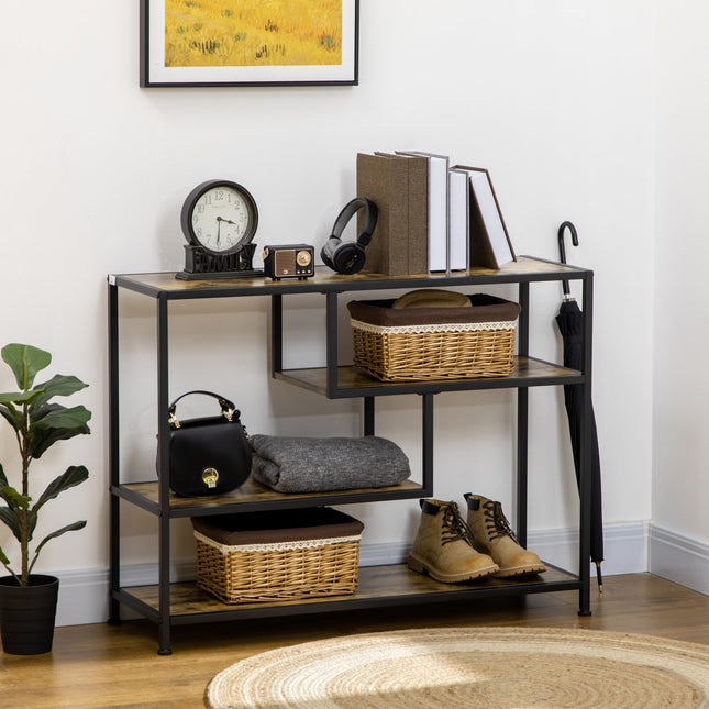 Console table with steel legs - 4-tier, tilt-proof, rustic brown