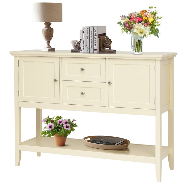 Console table hallway table with 2 drawers and cupboards buffet table side table wood white