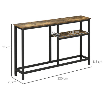 Console table, steel legs, 2 levels, anti-tip, 120 x 23 x 75 cm
