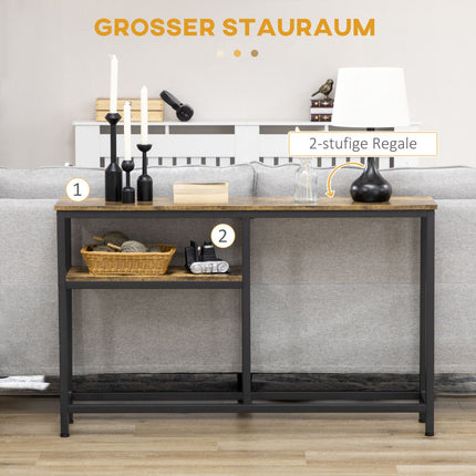 Console table, steel legs, 2 levels, anti-tip, 120 x 23 x 75 cm