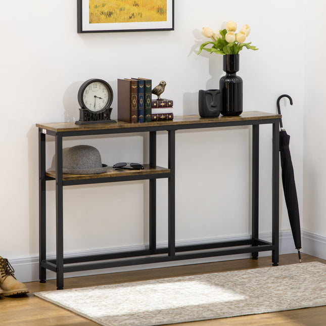 Console table, steel legs, 2 levels, anti-tip, 120 x 23 x 75 cm
