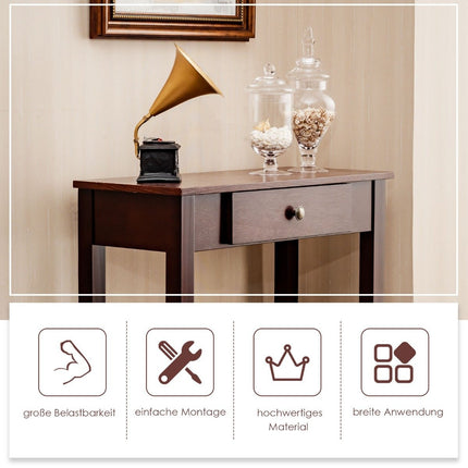 Console table with drawer, entrance table, narrow industrial side table made of wood 71 x 30 x 71cm brown