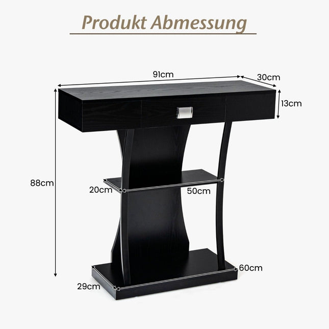 Console table with drawers & metal frame & 2 shelves & tilt protection hallway table black