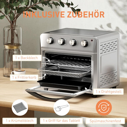 Convection Mini Oven, Air Fryer, 24L, 6 Modes, Timer, Silver