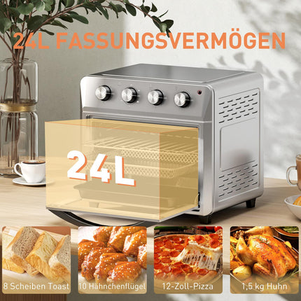 Convection Mini Oven, Air Fryer, 24L, 6 Modes, Timer, Silver