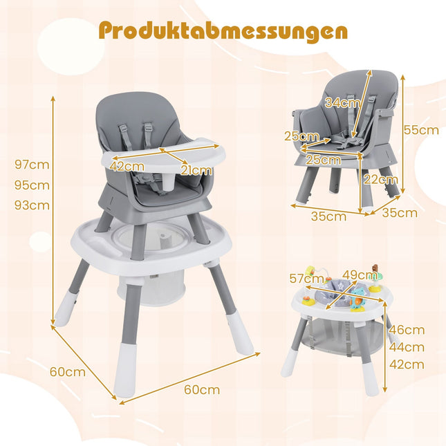 Convertible 16-in-1 High Chair with Tray & Harness