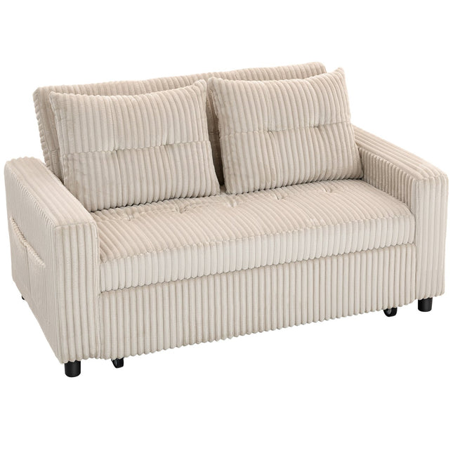 Rozkładana sofa 2-osobowa z funkcją spania, tkanina sztruksowa, kremowo-biały