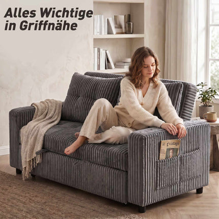 Convertible 2-Seater Sofa Bed, Dark Grey Cord, 157x190 cm