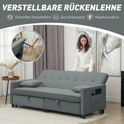 Convertible 3-Seater Sofa Bed with Adjustable Backrest, Grey