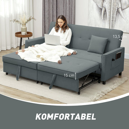 Convertible 3-Seater Sofa Bed with Adjustable Backrest, Grey