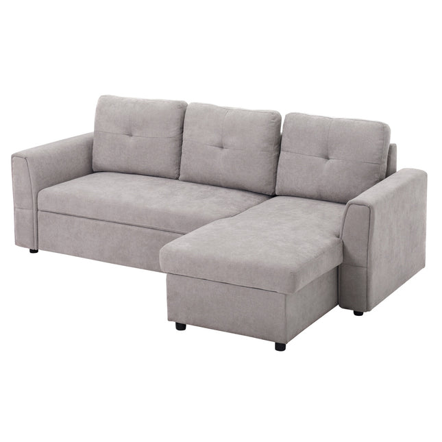 Rozkładana sofa 3-osobowa z szezlongiem, szara tkanina