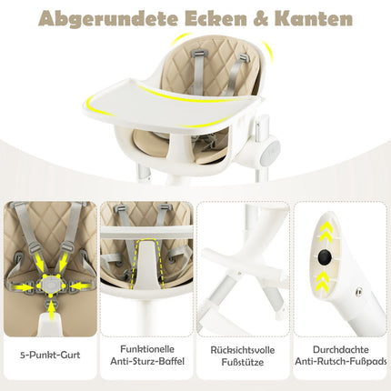 Convertible Baby High Chair, 4-in-1, 5-Height, Beige
