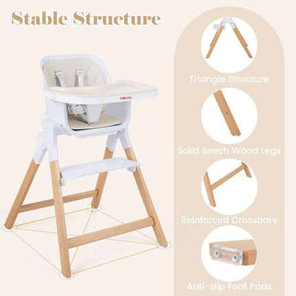 Convertible Baby High Chair with Adjustable Tray, Beige