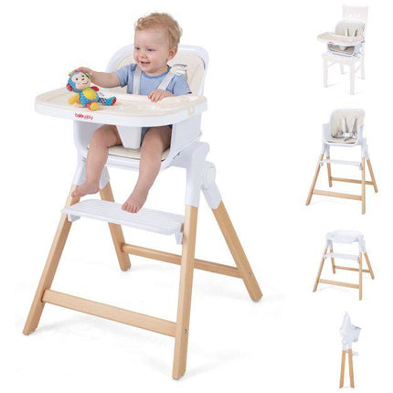 Convertible Baby High Chair with Adjustable Tray, Beige