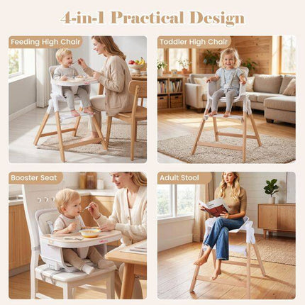 Convertible Baby High Chair with Adjustable Tray, Beige