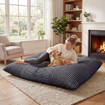 Convertible Corduroy Bean Bag Sofa Bed – Dark Gray