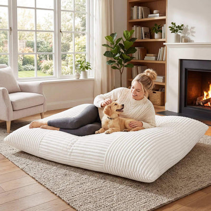 Convertible Corduroy Bean Bag Sofa Bed, Machine-Washable Cover
