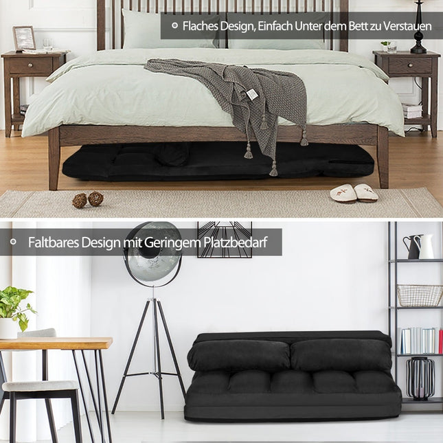Convertible Floor Sofa Bed, Adjustable Backrest, Black