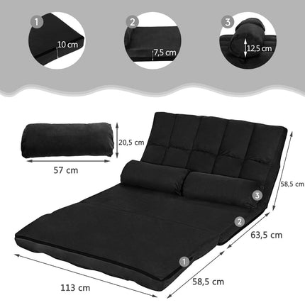 Convertible Floor Sofa Bed, Adjustable Backrest, Black