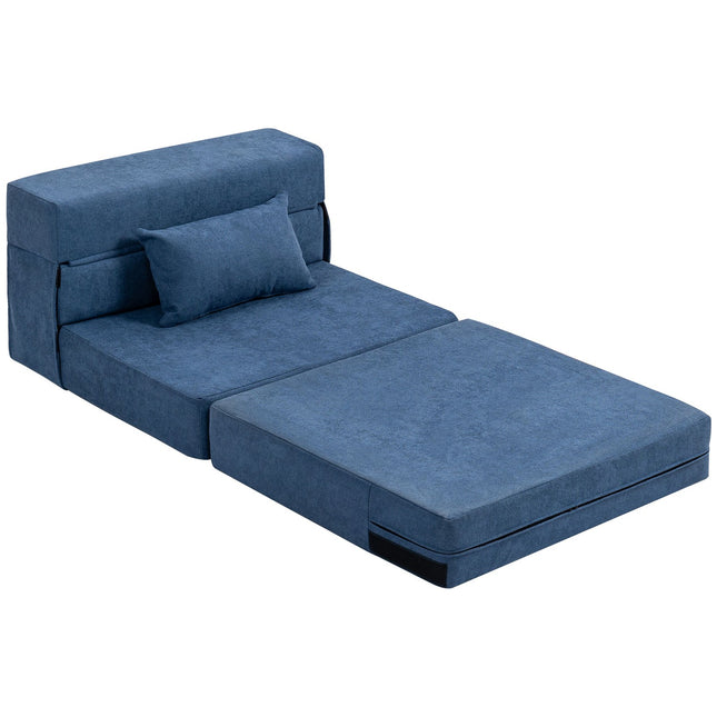 Rozkładana sofa z funkcją spania - pianka, granatowa, z poduszką w zestawie