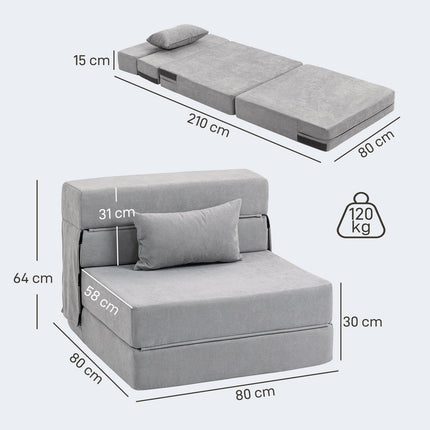 Convertible Floor Sofa Bed – Foam, Light Grey, Includes Pillow