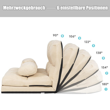 Convertible Floor Sofa Bed with Adjustable Backrest, Beige