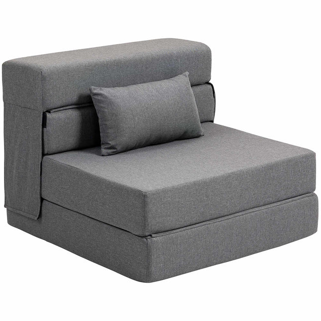 Rozkładana sofa z pianki, szara, tkanina imitująca len