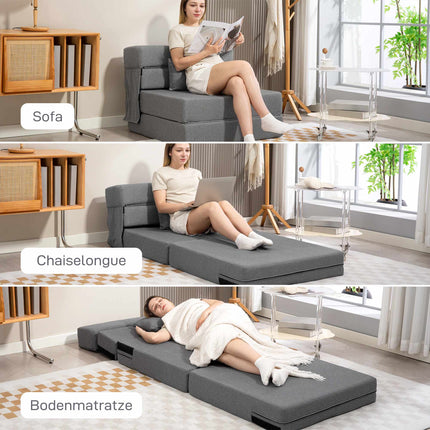 Convertible Foam Sofa Bed, Grey, Linen-Style Fabric
