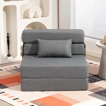 Convertible Foam Sofa Bed, Grey, Linen-Style Fabric