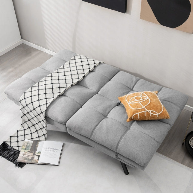 Rozkładana szara sofa futon z regulowanym oparciem