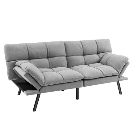 Convertible Grey Futon Sofa Bed with Adjustable Backrest