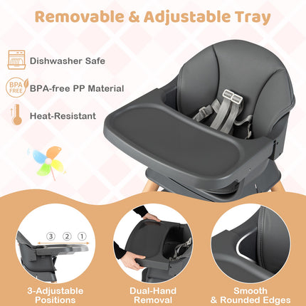 Convertible High Chair 9-in-1, Removable Tray, Dark Grey