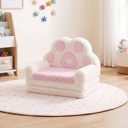 Convertible Kids Sofa to Lounger, Pink Velvet, Removable Cover