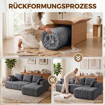 Convertible L-Shaped Chenille Sofa Bed with Ottoman, Grey