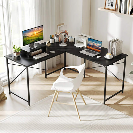 Convertible L-Shaped Desk with Monitor Stand, Black