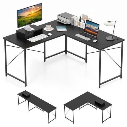 Convertible L-Shaped Desk with Monitor Stand, Black