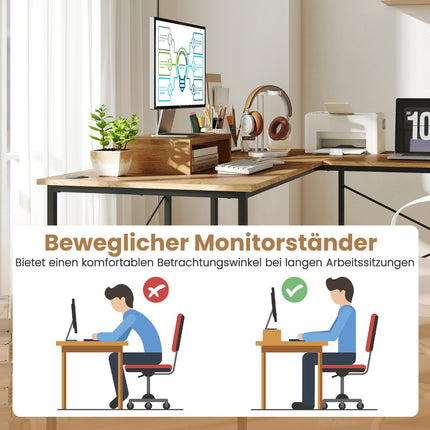 Convertible L-Shaped Desk with Removable Monitor Stand