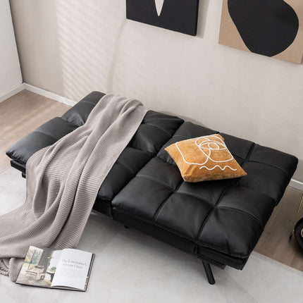 Convertible Memory Foam Futon Sofa Bed, Adjustable Arms, Black